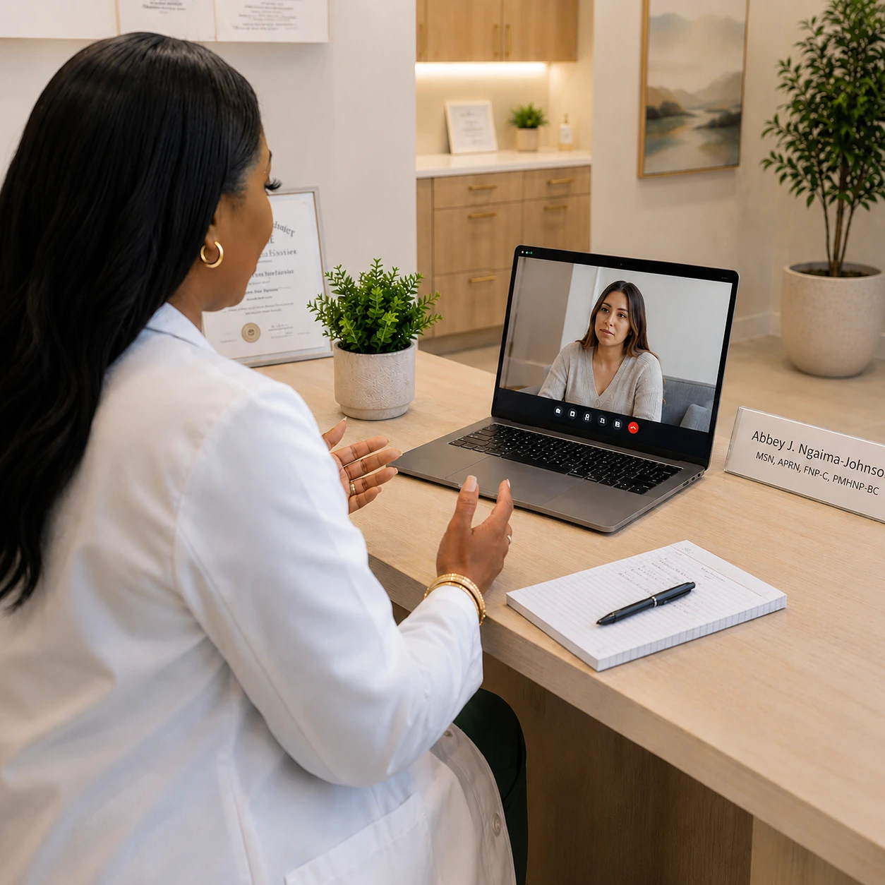 Provider speaking with patient over telehealth video call